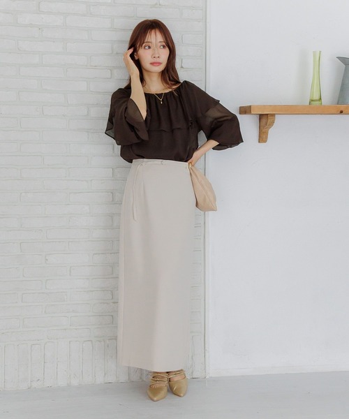 mysty woman（ミスティウーマン）の「2WAY楊柳シアーブラウス　588567（シャツ/ブラウス・レディース・ダークブラウン/オフホワイト/モカ・FREE）」の5枚目の写真