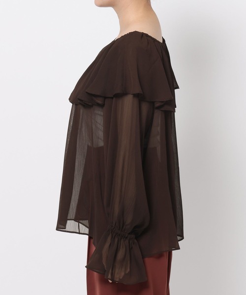 mysty woman（ミスティウーマン）の「2WAY楊柳シアーブラウス　588567（シャツ/ブラウス・レディース・ダークブラウン/オフホワイト/モカ・FREE）」の11枚目の写真