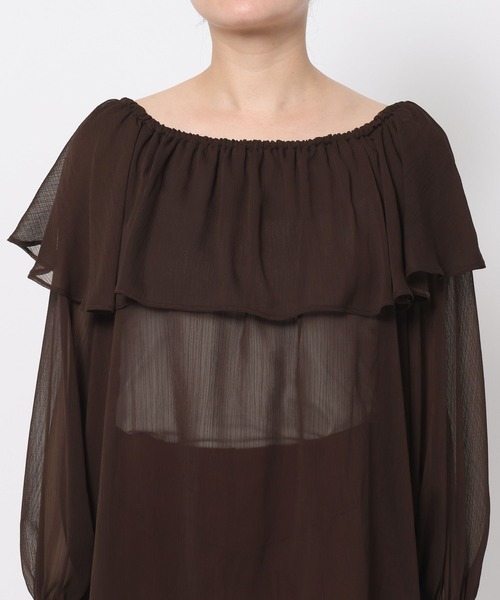 mysty woman（ミスティウーマン）の「2WAY楊柳シアーブラウス　588567（シャツ/ブラウス・レディース・ダークブラウン/オフホワイト/モカ・FREE）」の13枚目の写真