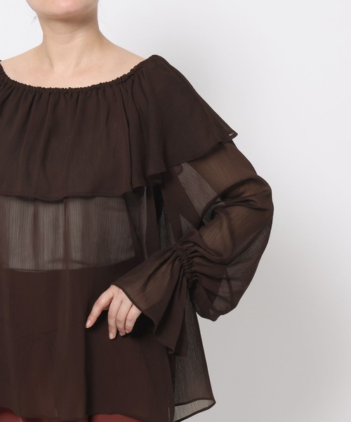 mysty woman（ミスティウーマン）の「2WAY楊柳シアーブラウス　588567（シャツ/ブラウス・レディース・ダークブラウン/オフホワイト/モカ・FREE）」の14枚目の写真