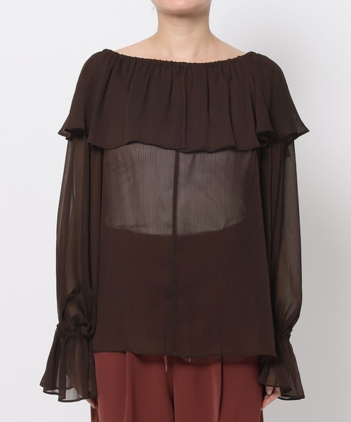 mysty woman（ミスティウーマン）の「2WAY楊柳シアーブラウス　588567（シャツ/ブラウス・レディース・ダークブラウン/オフホワイト/モカ・FREE）」の17枚目の写真