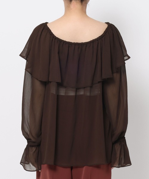 mysty woman（ミスティウーマン）の「2WAY楊柳シアーブラウス　588567（シャツ/ブラウス・レディース・ダークブラウン/オフホワイト/モカ・FREE）」の18枚目の写真
