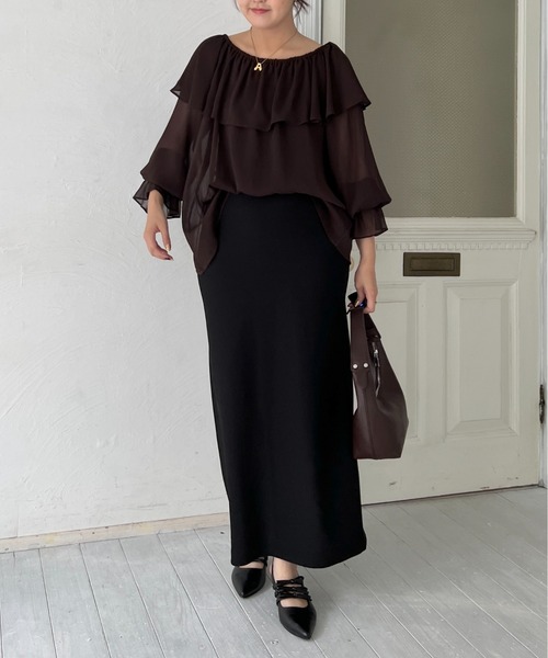 mysty woman（ミスティウーマン）の「2WAY楊柳シアーブラウス　588567（シャツ/ブラウス・レディース・ダークブラウン/オフホワイト/モカ・FREE）」の9枚目の写真