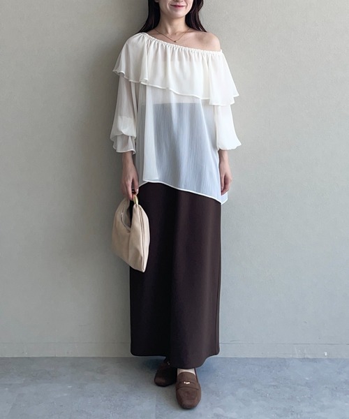 mysty woman（ミスティウーマン）の「2WAY楊柳シアーブラウス　588567（シャツ/ブラウス・レディース・ダークブラウン/オフホワイト/モカ・FREE）」の22枚目の写真