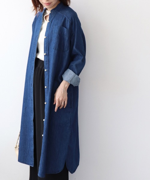 blanc basque（ブランバスク）の「パールボタン ダンガリーデニムワンピース（ワンピース・レディース・ブラック/インディゴブルー/ブルー・38）」の7枚目の写真