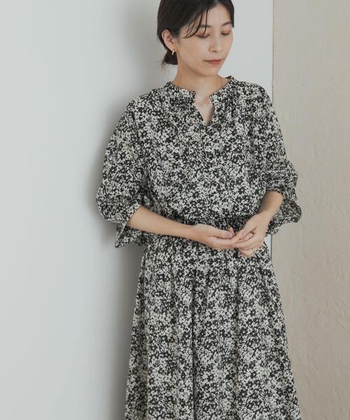 CHANEL フラワープリント 長袖ブラウス サイズ42 パウダーサテンシャーリング長袖ブラウス/le.coeur blanc(ルクール