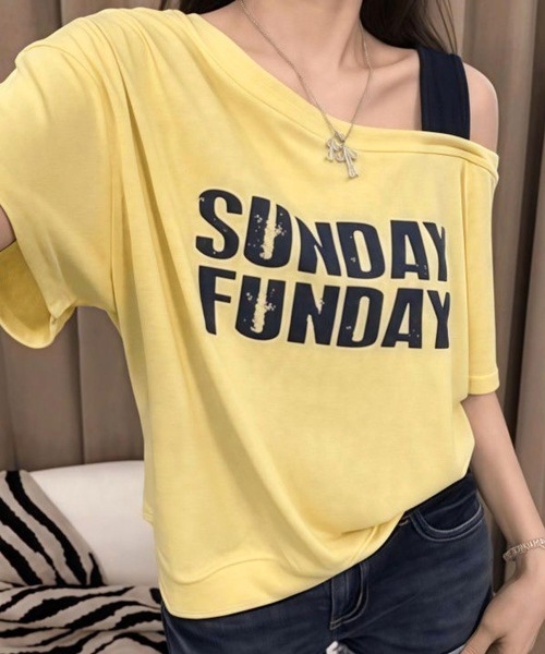 CANVAS+(キャンバスプラス)の「【CANVAS+】配色ワンショルダープリントTシャツ(Tシャツ/カットソー・レディース・ブラック/イエロー/ホワイト・M)」の3枚目の写真