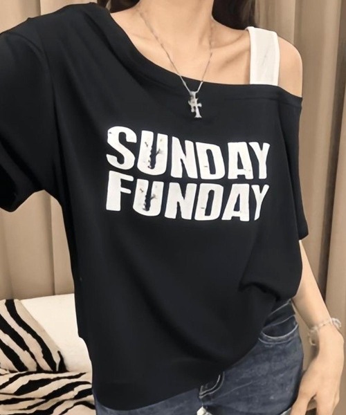 CANVAS+(キャンバスプラス)の「【CANVAS+】配色ワンショルダープリントTシャツ(Tシャツ/カットソー・レディース・ブラック/イエロー/ホワイト・M)」の1枚目の写真