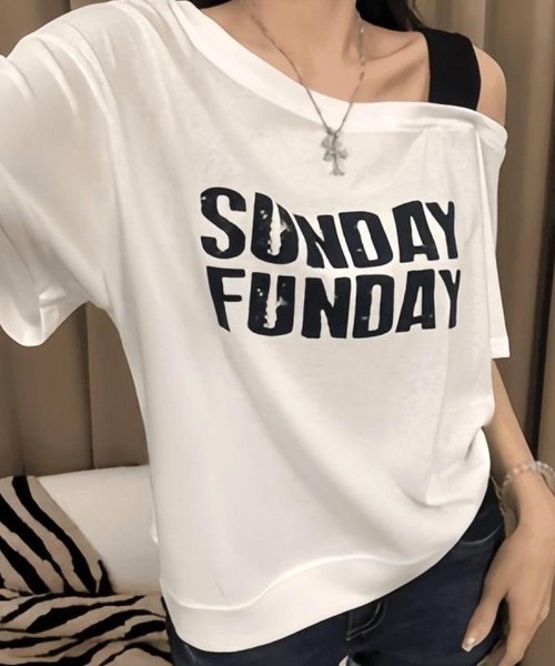 CANVAS+(キャンバスプラス)の「【CANVAS+】配色ワンショルダープリントTシャツ(Tシャツ/カットソー・レディース・ブラック/イエロー/ホワイト・M)」の11枚目の写真