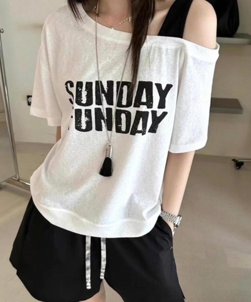 CANVAS+(キャンバスプラス)の「【CANVAS+】配色ワンショルダープリントTシャツ(Tシャツ/カットソー・レディース・ブラック/イエロー/ホワイト・M)」の12枚目の写真