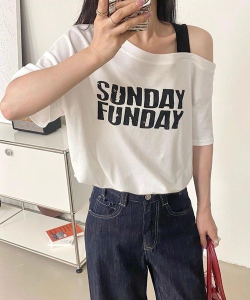 CANVAS+(キャンバスプラス)の「【CANVAS+】配色ワンショルダープリントTシャツ(Tシャツ/カットソー・レディース・ブラック/イエロー/ホワイト・M)」の4枚目の写真