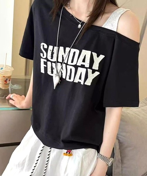 CANVAS+(キャンバスプラス)の「【CANVAS+】配色ワンショルダープリントTシャツ(Tシャツ/カットソー・レディース・ブラック/イエロー/ホワイト・M)」の6枚目の写真