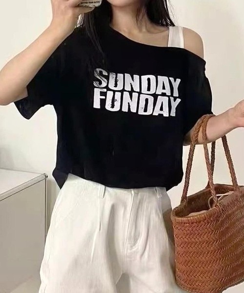 CANVAS+(キャンバスプラス)の「【CANVAS+】配色ワンショルダープリントTシャツ(Tシャツ/カットソー・レディース・ブラック/イエロー/ホワイト・M)」の7枚目の写真