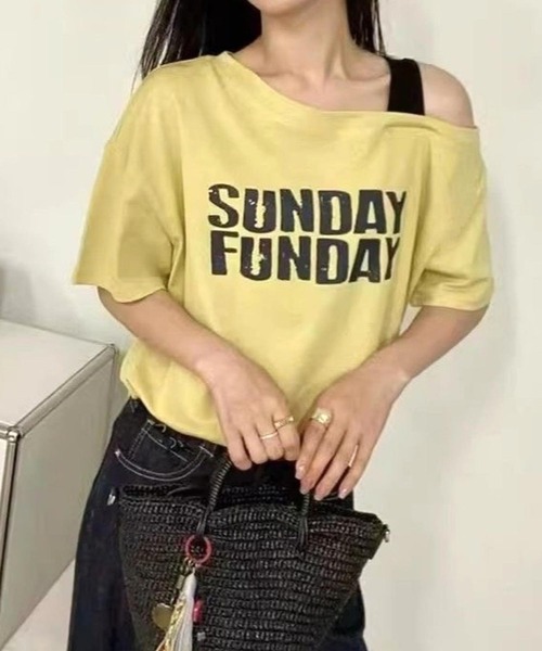 CANVAS+(キャンバスプラス)の「【CANVAS+】配色ワンショルダープリントTシャツ(Tシャツ/カットソー・レディース・ブラック/イエロー/ホワイト・M)」の9枚目の写真
