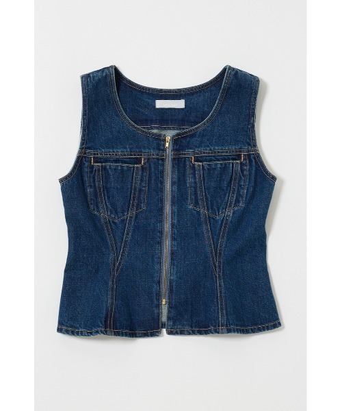 MOUSSY(マウジー)の「【セットアップ対応】WAIST FIT DENIM ベスト(ベスト・レディース・ブルー/ワンウォッシュ・1/2)」の6枚目の写真