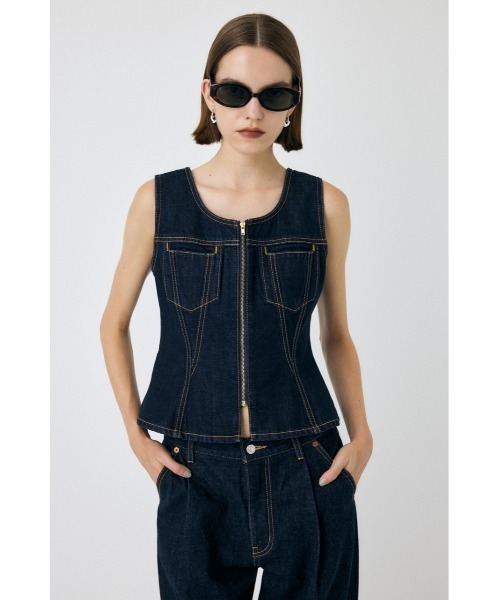 MOUSSY(マウジー)の「【セットアップ対応】WAIST FIT DENIM ベスト(ベスト・レディース・ブルー/ワンウォッシュ・1/2)」の9枚目の写真