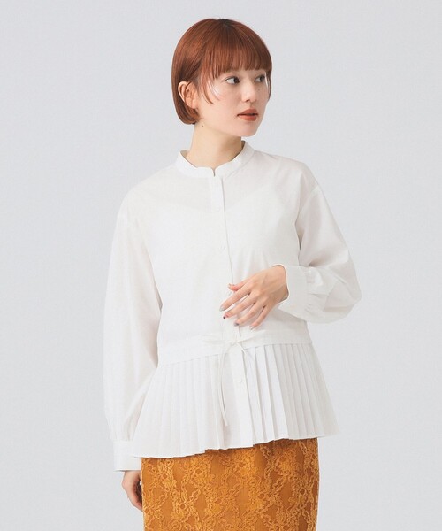 未使用 Ray BEAMS / プリーツ キリカエ バンドカラー シャツ プリーツ キリカエ バンドカラー シャツ（シャツ/ブラウス