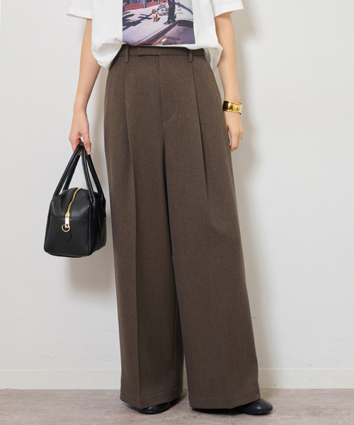 JOURNAL STANDARD relume（ジャーナルスタンダード　レリューム）の「ツイーディーツイルタックワイドパンツ（スラックス・レディース・ベージュ/ブラウン・36/38）」の6枚目の写真