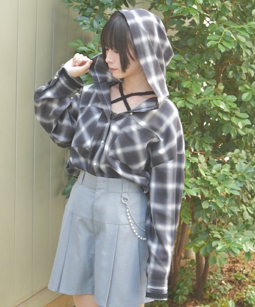 axes femme（アクシーズファム）の「フード付きチェックシャツ（シャツ/ブラウス・レディース・ブラック/ベージュ/ネイビー・FREE）」の12枚目の写真