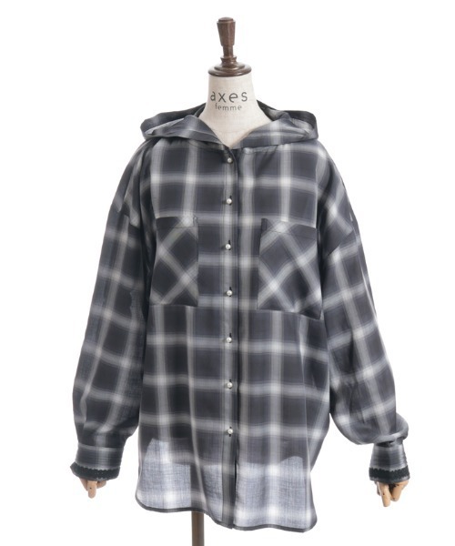 axes femme（アクシーズファム）の「フード付きチェックシャツ（シャツ/ブラウス・レディース・ブラック/ベージュ/ネイビー・FREE）」の15枚目の写真