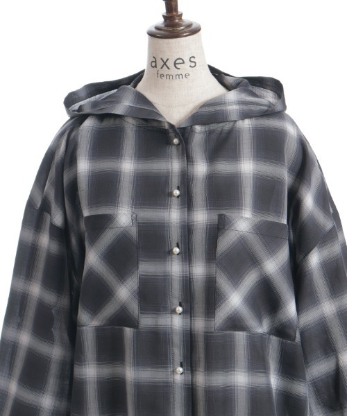 axes femme（アクシーズファム）の「フード付きチェックシャツ（シャツ/ブラウス・レディース・ブラック/ベージュ/ネイビー・FREE）」の18枚目の写真