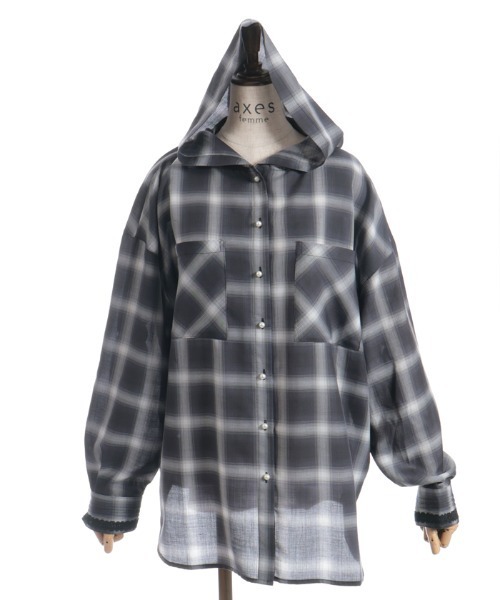 axes femme（アクシーズファム）の「フード付きチェックシャツ（シャツ/ブラウス・レディース・ブラック/ベージュ/ネイビー・FREE）」の20枚目の写真