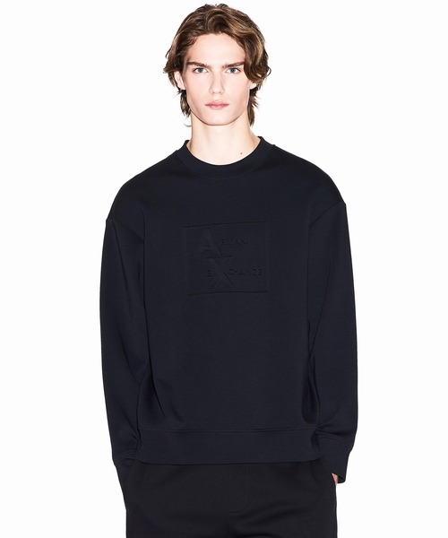 ARMANI EXCHANGE(アルマーニエクスチェンジ)の「【A|X アルマーニ エクスチェンジ】エンボススクエアロゴ スウェットプルオーバー(スウェット・メンズ・ブラック・LARGE/MEDIUM/SMALL/X-LARGE/X-SMALL)」の1枚目の写真