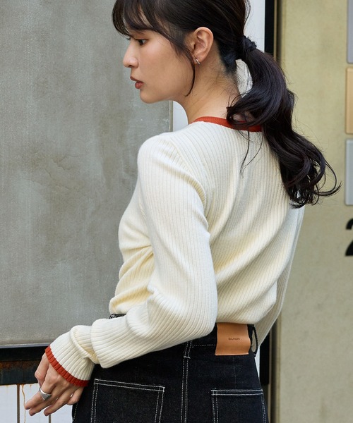 配色 ヘンリーネック プルオーバーリブニット MONO-MART│MONO