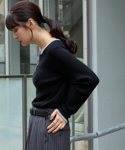 MONO-MART(モノマート)の「配色 ヘンリーネック プルオーバーリブニット(ニット/セーター・レディース・アイボリー/ブラウン/ブラック/ネイビー系/チャコール/杢グレー・FREE)」の14枚目の写真