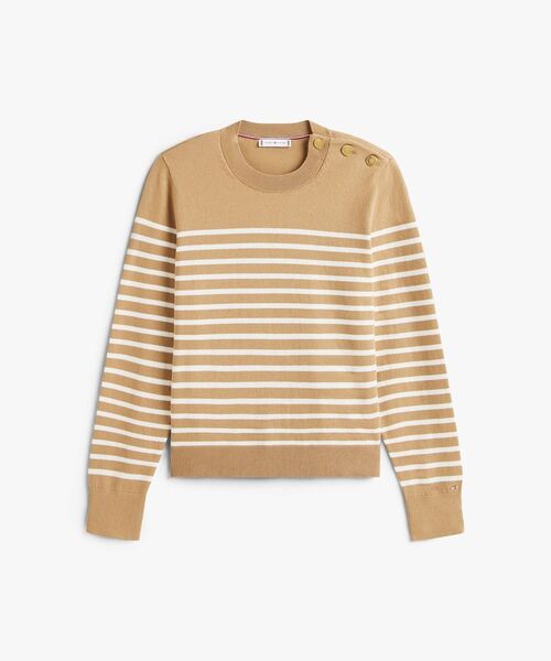 TOMMY HILFIGER(トミーヒルフィガー)の「ゴールドボタンスウェット(ニット/セーター・レディース・ホワイト×ネイビー/サンドベージュ・X-SMALL/XX-SMALL/SMALL)」の6枚目の写真