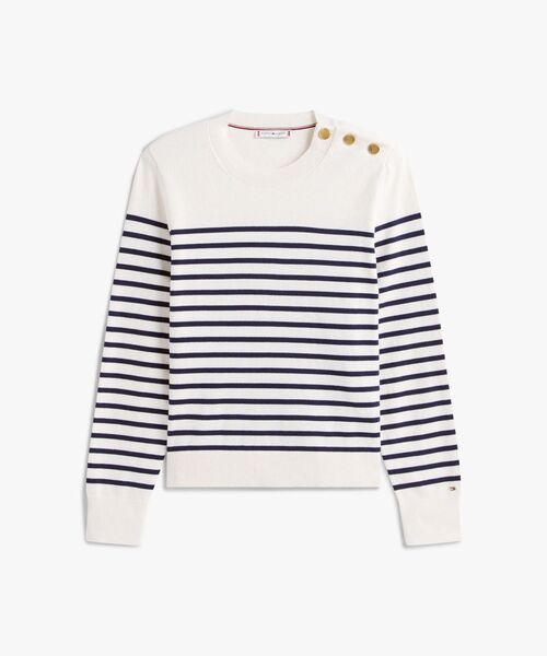 TOMMY HILFIGER(トミーヒルフィガー)の「ゴールドボタンスウェット(ニット/セーター・レディース・ホワイト×ネイビー/サンドベージュ・X-SMALL/XX-SMALL/SMALL)」の10枚目の写真