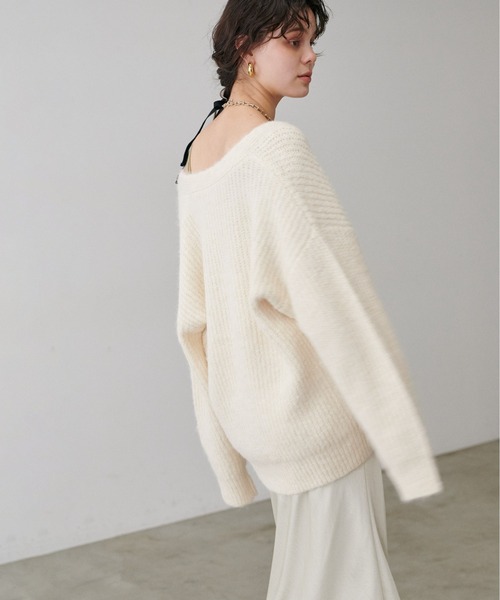 LARUTA（ラルータ）の「【LARUTA】シャギー片畦Vネックニットカーディガン（カーディガン/ボレロ・レディース・モカ/ミント/サックスブルー/アイボリー/チャコールグレー・FREE）」の8枚目の写真