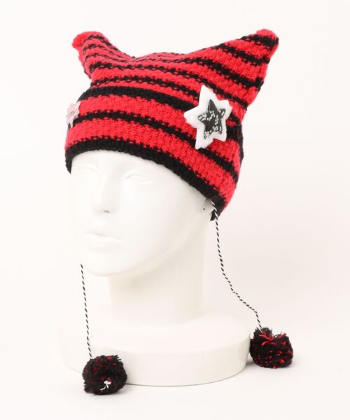 Richaros 猫耳ボーダー セール】星チャーム付きネコ耳ボーダーニット帽（5カラー