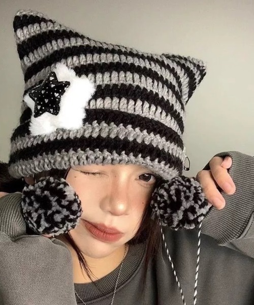 【オーダー番号③】799円ウォンビン　紺✕白　ネコ耳ニット帽 オーダー番号③】799円ウォンビン 紺✕白 ネコ耳ニット帽 オーダー番号④】