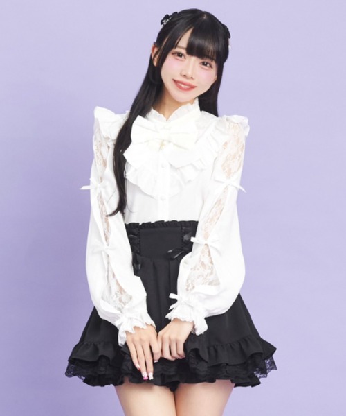 Secret Honey（シークレットハニー）の「袖スリットレースヨークブラウス（シャツ/ブラウス・レディース・オフホワイト/グレー/ブラック・MEDIUM）」の2枚目の写真