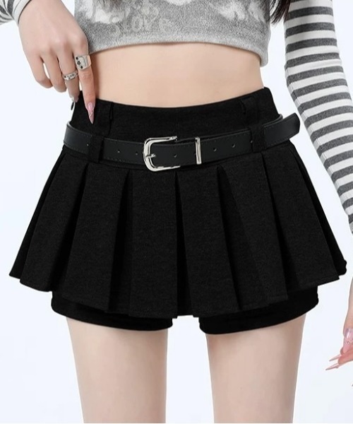 LADY LIKE（レディライク）の「ベルト付きボックスプリーツミニスカート（スカート・レディース・グレー/ブラック・M/S/L）」の2枚目の写真