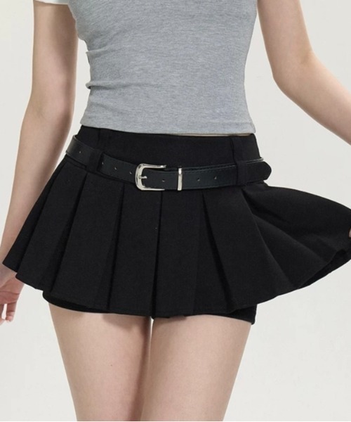 LADY LIKE（レディライク）の「ベルト付きボックスプリーツミニスカート（スカート・レディース・グレー/ブラック・M/S/L）」の4枚目の写真