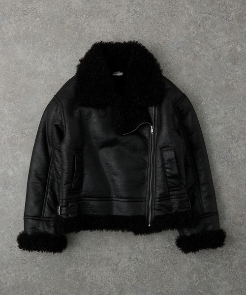 ヴィンテージライク ショート丈フェイクムートンジャケット MONO-MART