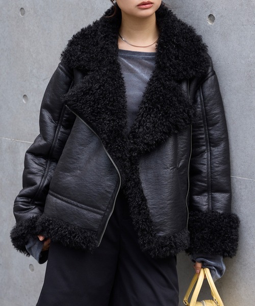 セール】ヴィンテージライク ショート丈フェイクムートンジャケット