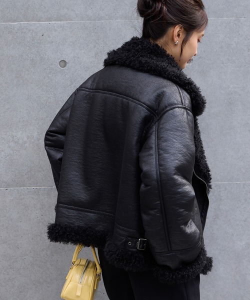 セール】ヴィンテージライク ショート丈フェイクムートンジャケット