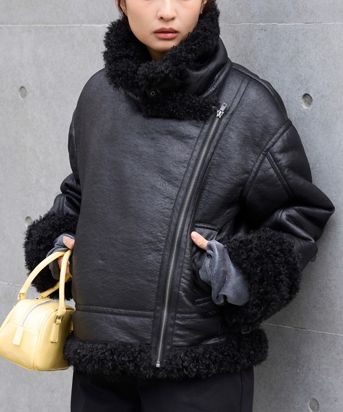 セール】ヴィンテージライク ショート丈フェイクムートンジャケット