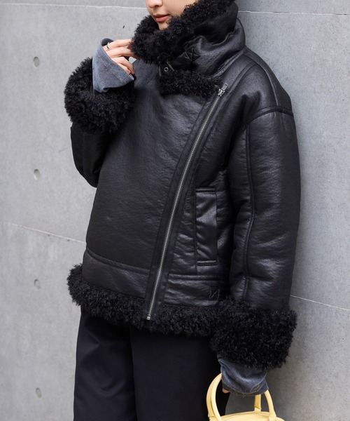 セール】ヴィンテージライク ショート丈フェイクムートンジャケット