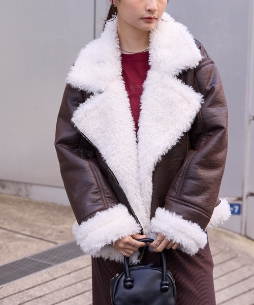 セール】ヴィンテージライク ショート丈フェイクムートンジャケット