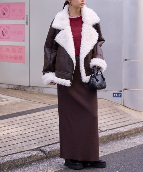 ヴィンテージライク ショート丈フェイクムートンジャケット（ムートン