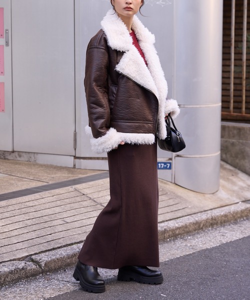 セール】ヴィンテージライク ショート丈フェイクムートンジャケット