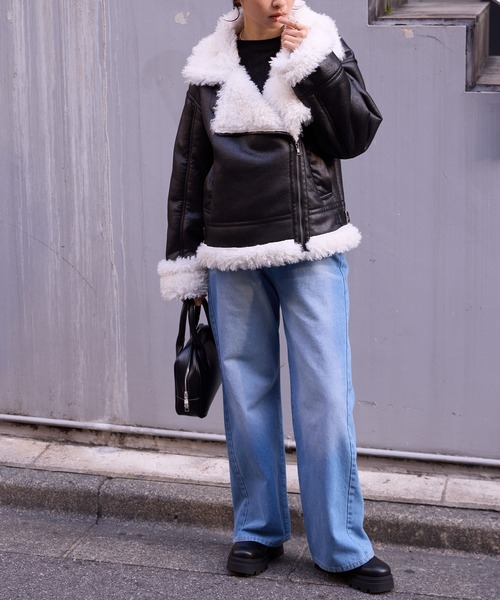 ヴィンテージライク ショート丈フェイクムートンジャケット MONO-MART