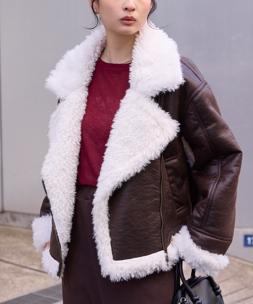 セール】ヴィンテージライク ショート丈フェイクムートンジャケット