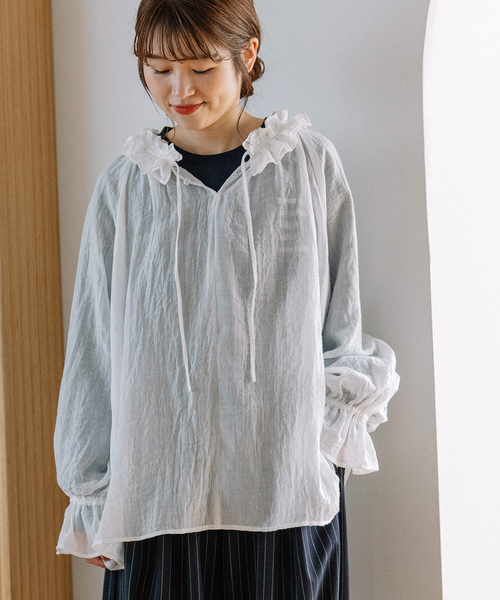 ◎新品【OUR】フリルカラーブラウス ダブルフリルカラーブラウス（シャツ/ブラウス）｜POU DOU DOU