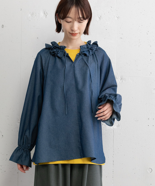 POU DOU DOU（プードゥドゥ）の「ダブルフリルカラーブラウス（シャツ/ブラウス・レディース・インディゴブルー/ブラック/オフホワイト・M）」の3枚目の写真