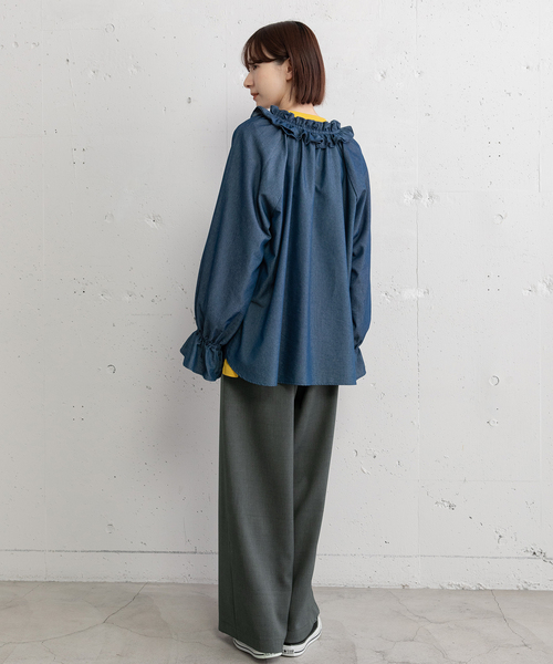 POU DOU DOU（プードゥドゥ）の「ダブルフリルカラーブラウス（シャツ/ブラウス・レディース・インディゴブルー/ブラック/オフホワイト・M）」の4枚目の写真